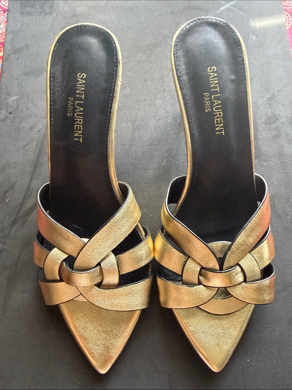 Saint Laurent Metallic Gold Leather Knotted Mule Heels